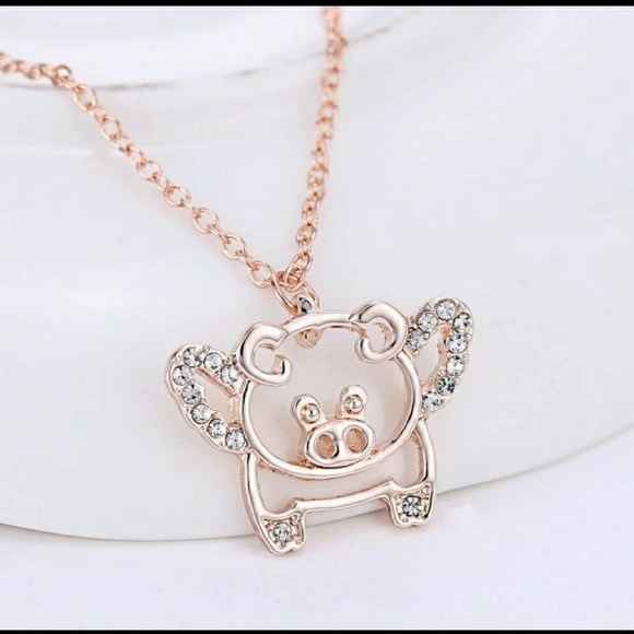 Jewelry - Flying pig rose gold necklace